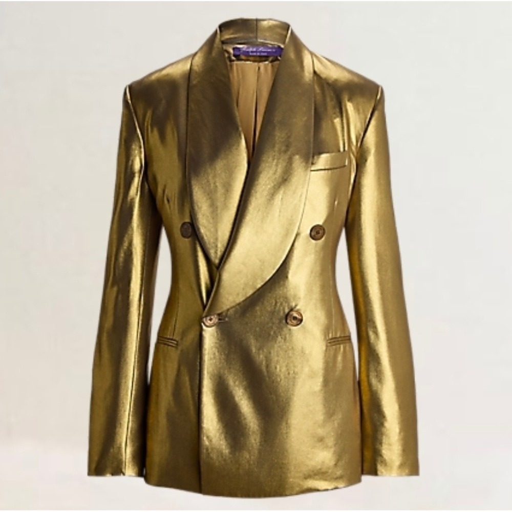 Ralph Lauren Collection Gold Metallic Double Breasted Blazer Made in Italy Sz6